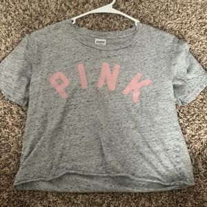 Pink cropped grey shirt in womens size small